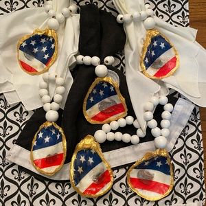 SETS OF 6 HANDCRAFTED DECOUPAGE FOURTH OF JULY THEME NAPKINS RINGS 🇺🇸🙌